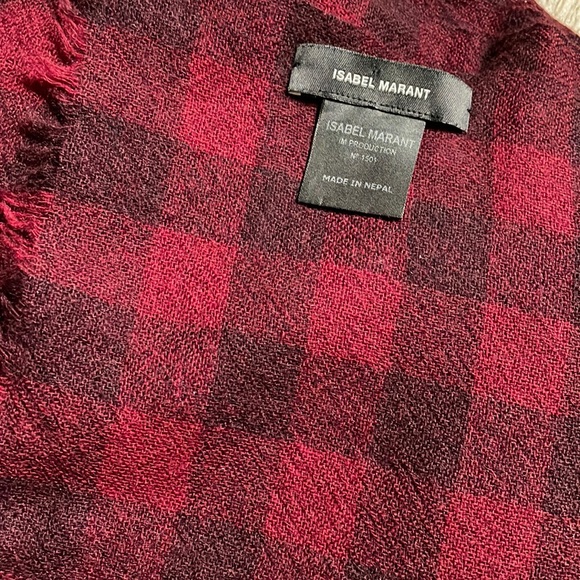 Isabel Marant Burgundy 100% Cashmere Checkered Scarf. - Picture 4 of 7